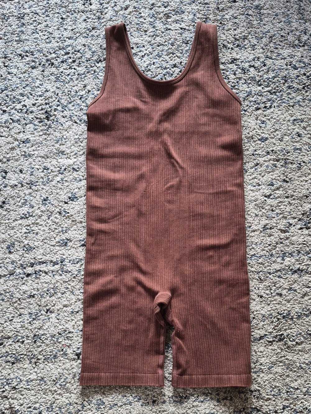 shosho Ribbed Scoop Neck Brown Tank Romper